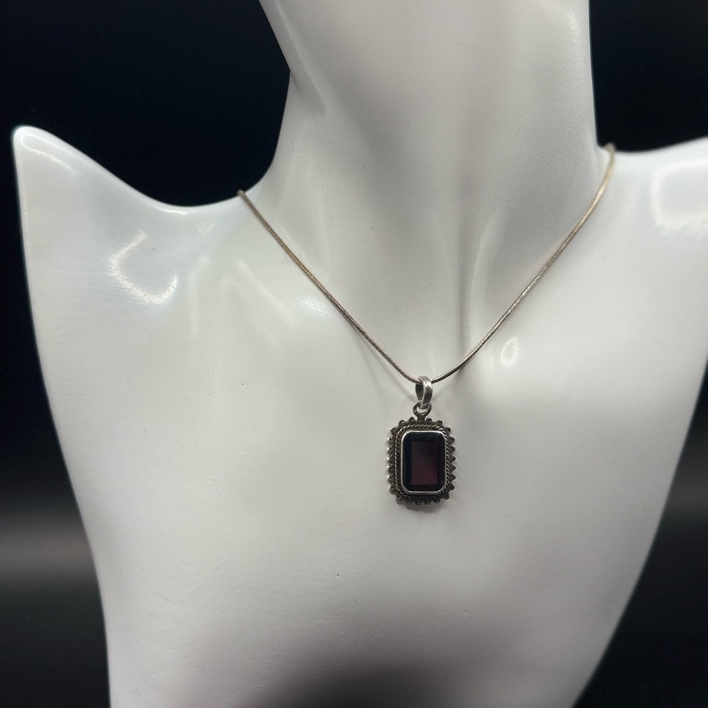 Vintage 925 Sterling Ruby Pendant Necklace